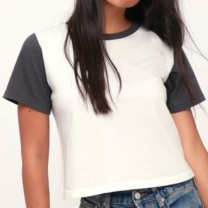 DAY Rebel White and Grey Cropped Ringer Tee